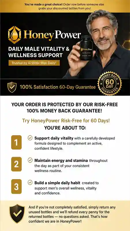 HoneyPower benefits — blood flow support testosterone energy drive prostate health and confidence
